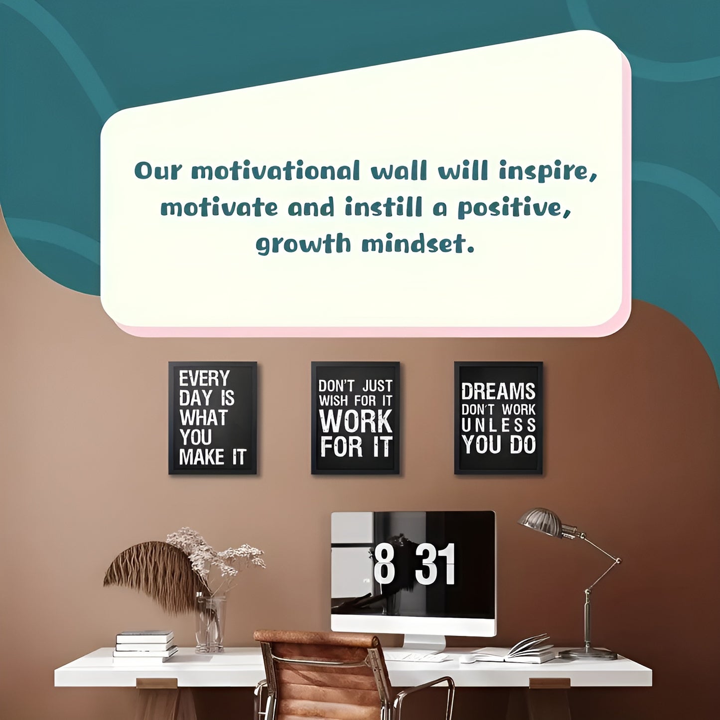 Set of 6 motivational poster prints with positive messages for room decor