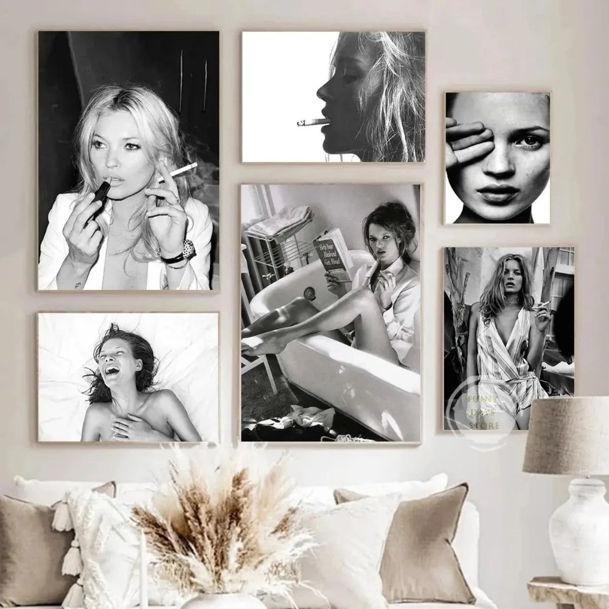 Feminist fashion wall art featuring Kate Moss smoking