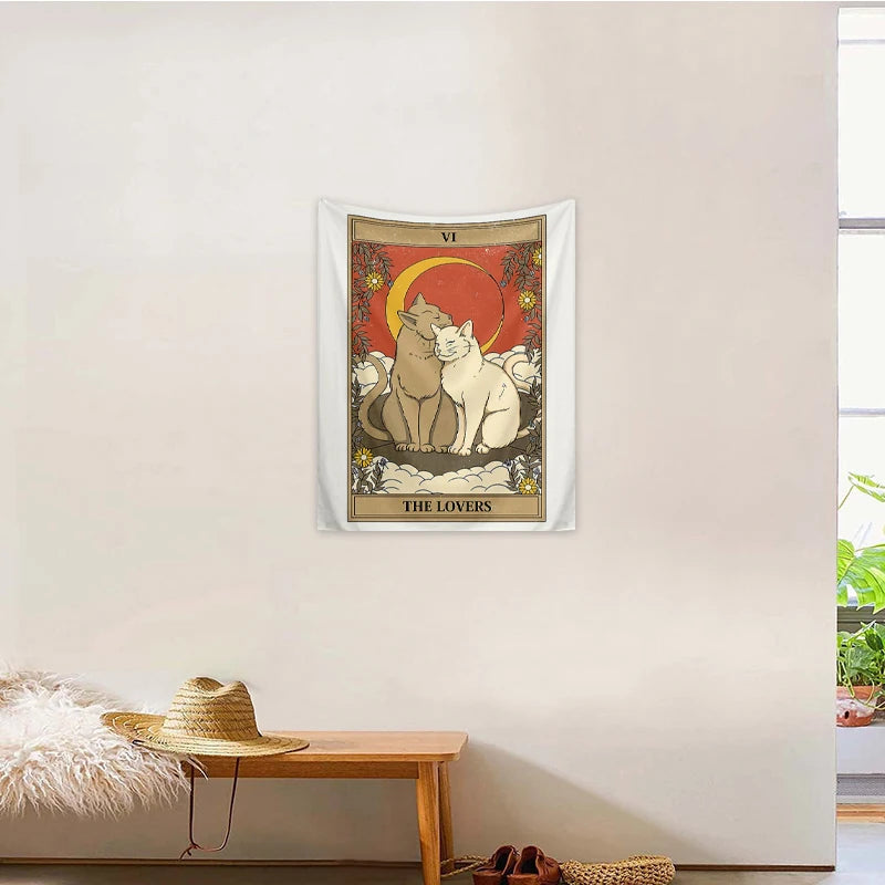 Universe-themed cat tapestry with stars and cosmic elements