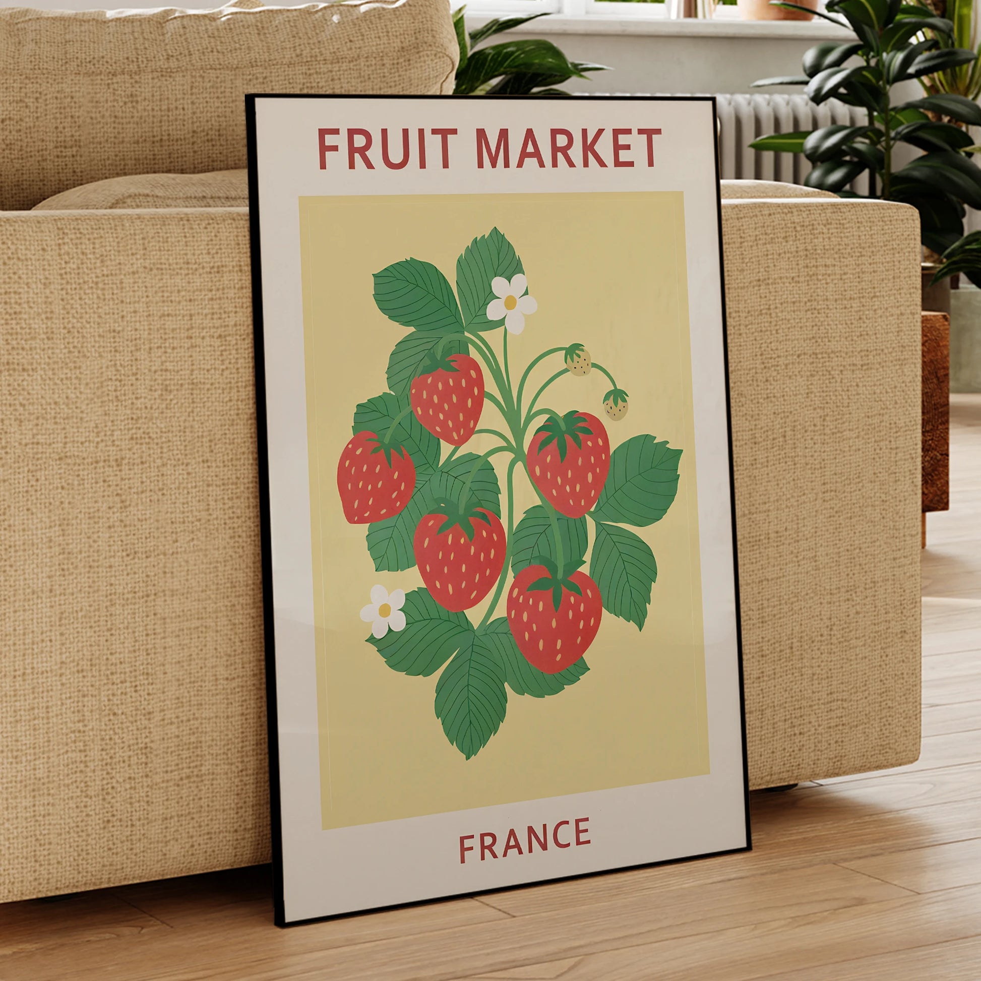 Strawberry illustration canvas art for living room and bedroom