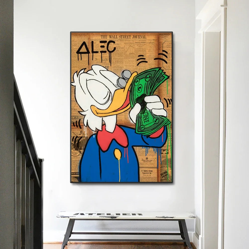 Street art inspired Donald Duck love money poster for room decoration