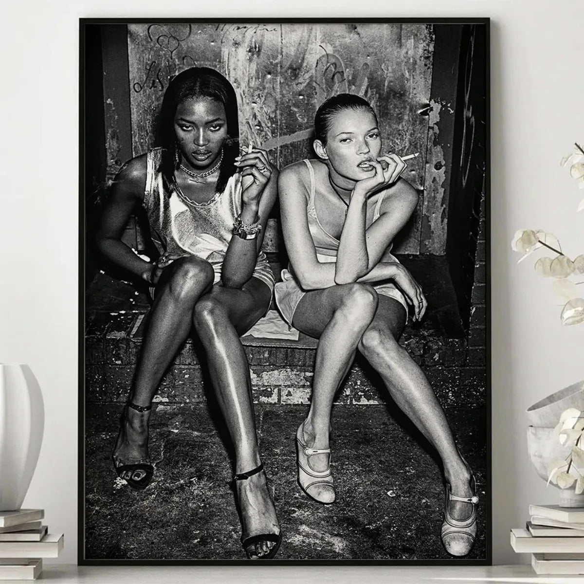 Stylish Kate Moss smoking canvas painting for contemporary decor