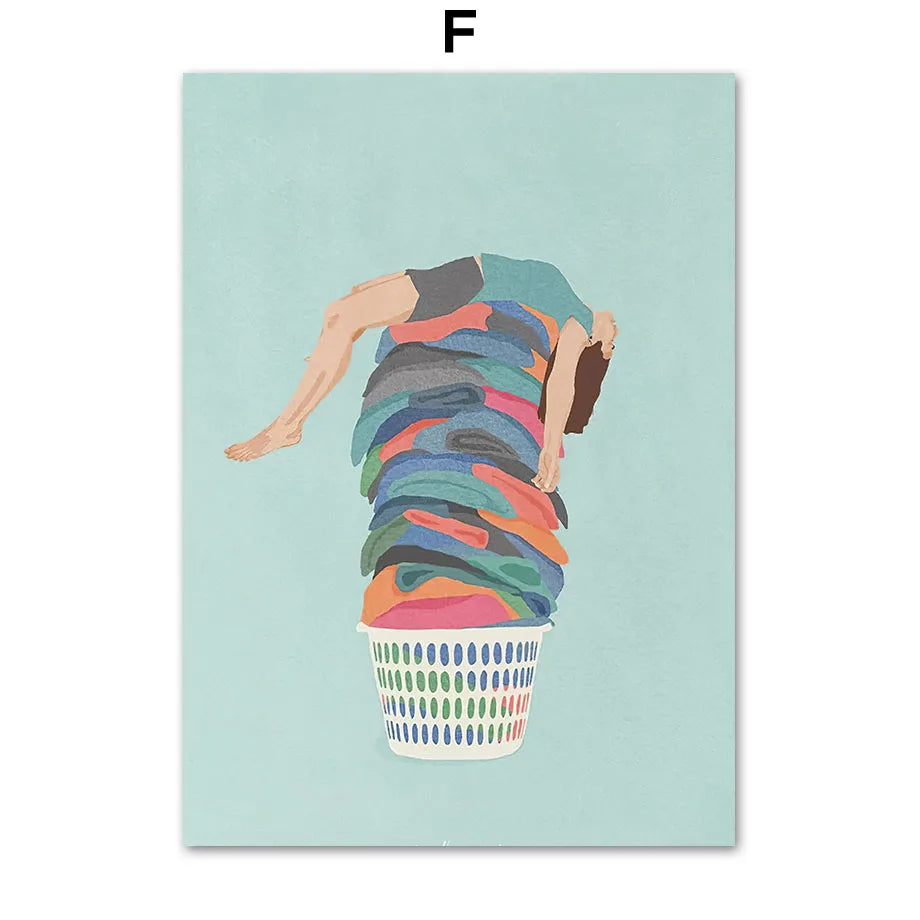 Stylish Nordic poster with washing machine and hair dryer illustration