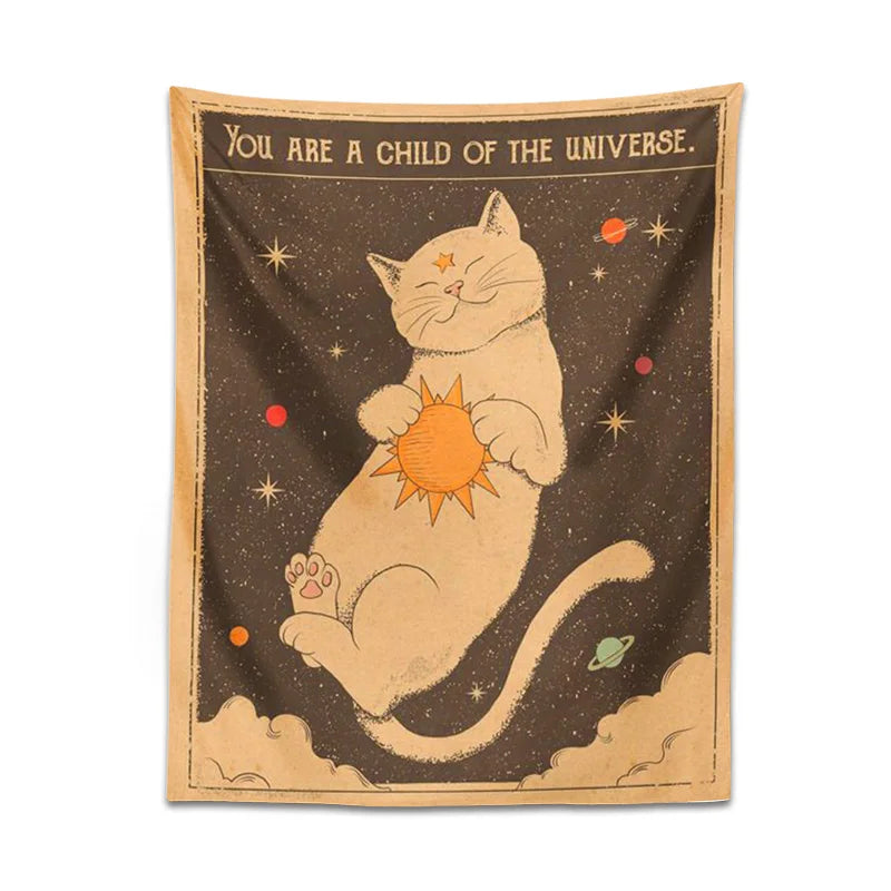 Universe-themed cat tapestry for aesthetic boho bedroom walls