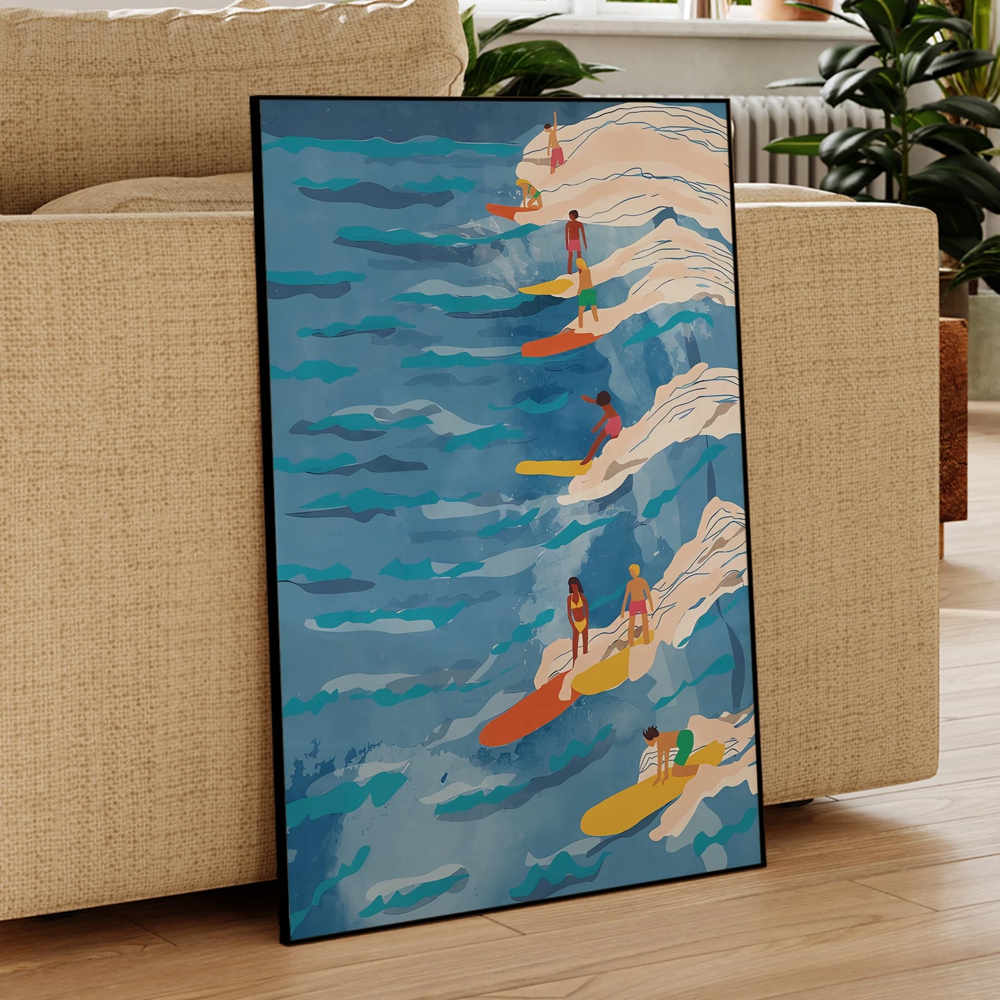 Surfing-inspired canvas painting with chilled ocean vibes for home decoration