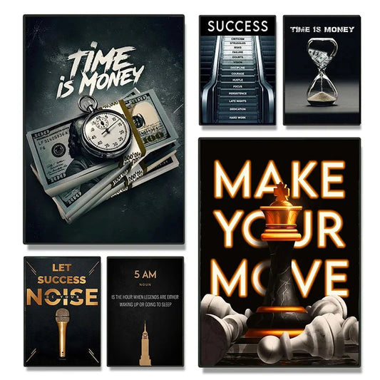 Time Is Money motivational quote canvas wall art for office and home decor