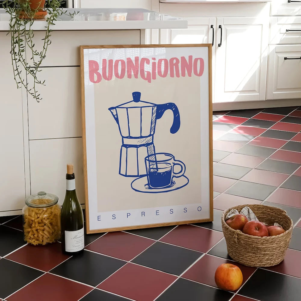 Trendy coffee quote art print for modern kitchen walls