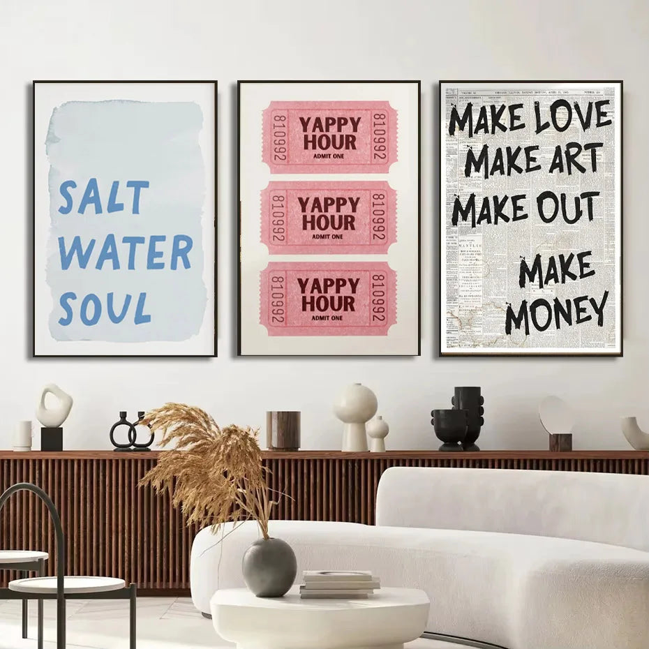 Simple canvas wall decoration with trendy typography