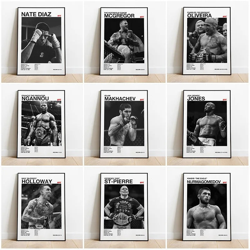 Black and white UFC poster canvas print for gym wall decor