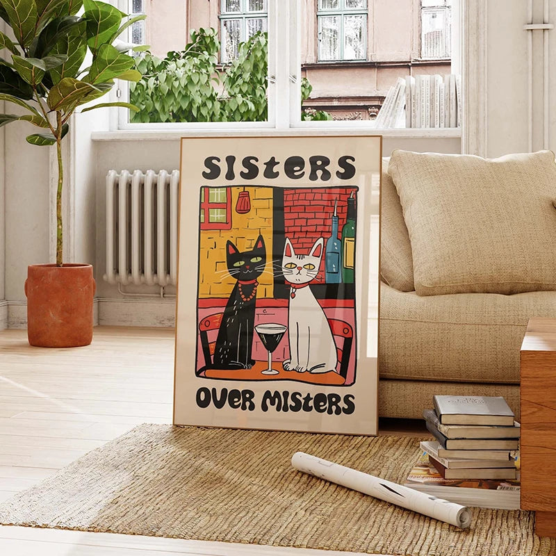 Vintage style cat cooking poster for kitchen or dining room