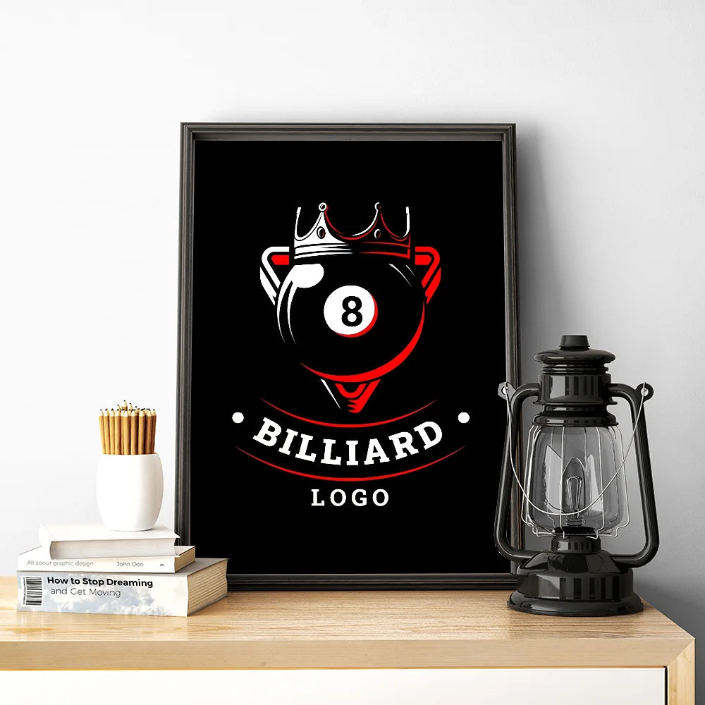 Vintage-inspired No.8 ball art painting for bar and cafe walls
