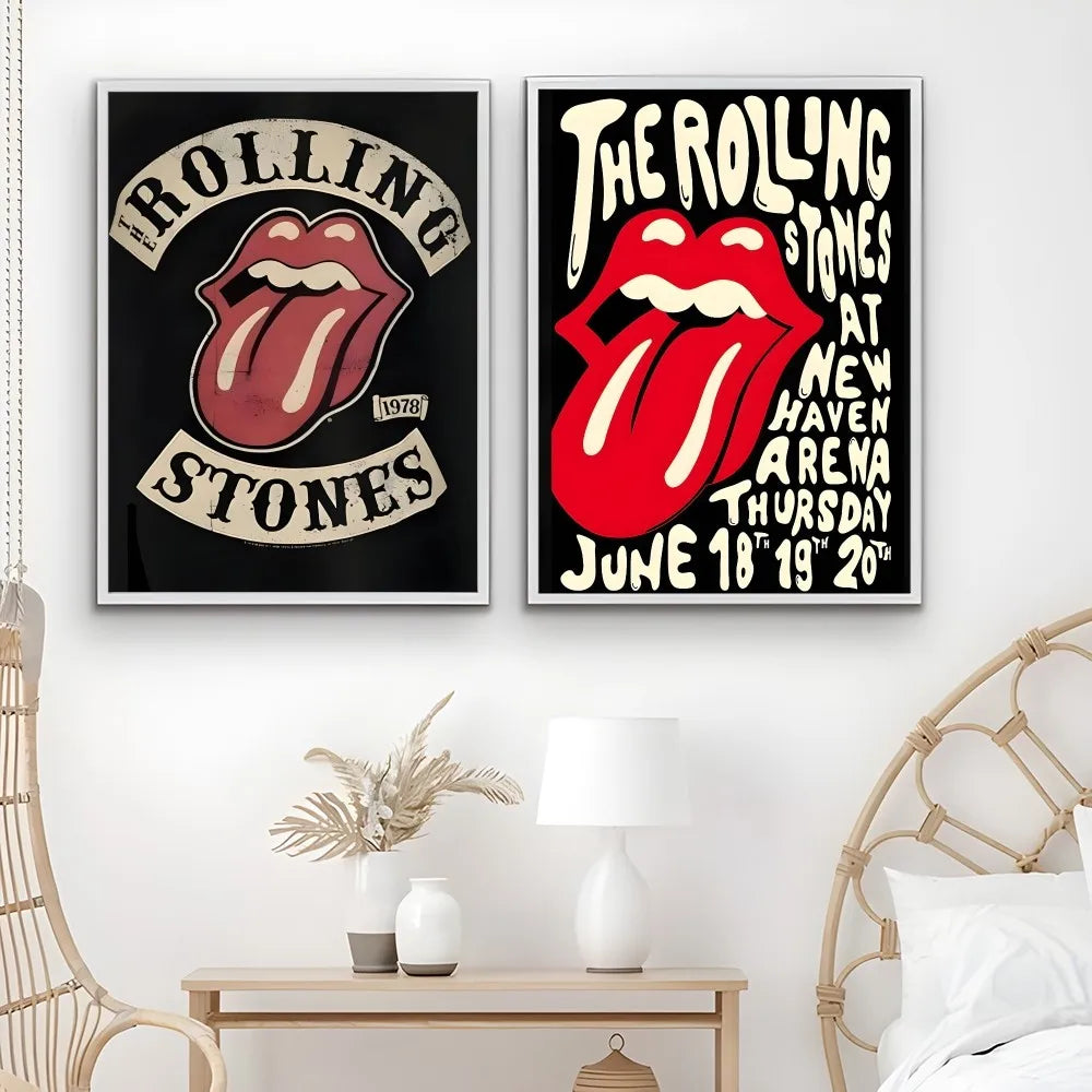 Vintage Rolling Stones band poster for home bar and aesthetic decor.