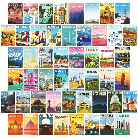 Vintage travel city posters collage kit for aesthetic wall decor