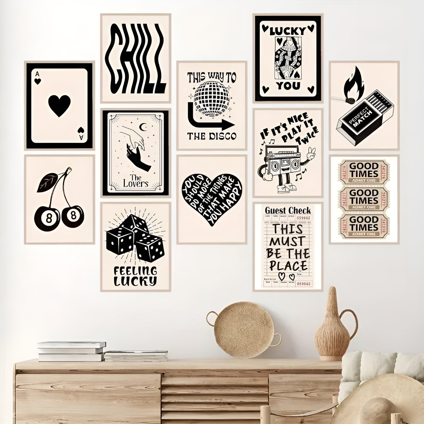 Set of 12 Black and White Retro Posters