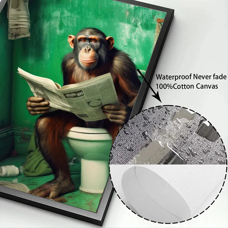 Whimsical animal posters chimpanzee elephant panda canvas for toilet wall