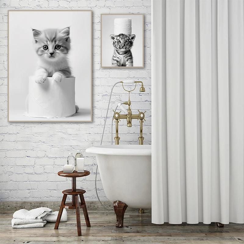 Otter and tiger cartoon bathroom mural for quirky home decoration