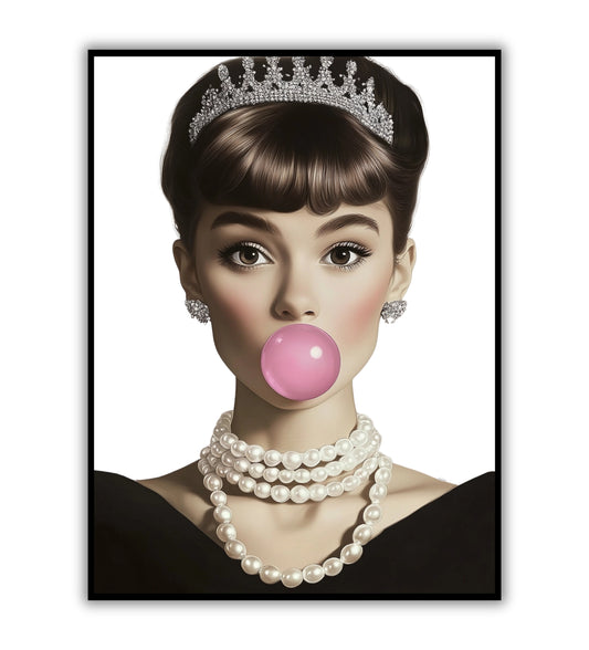 Audrey Hepburn Bubble Gum art for playful and iconic decor.