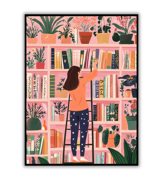 Painted Library art print for book lovers and creative spaces.