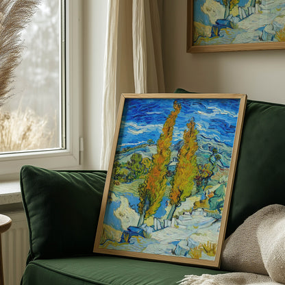 Two Poplars on a Road through the Hills