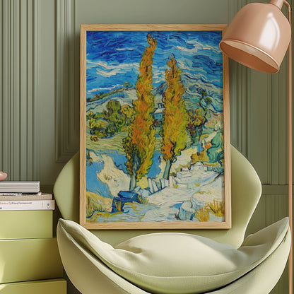 Two Poplars on a Road through the Hills