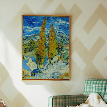 Two Poplars on a Road through the Hills