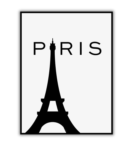 Paris printable wall art poster. Iconic city name in a stylish font.