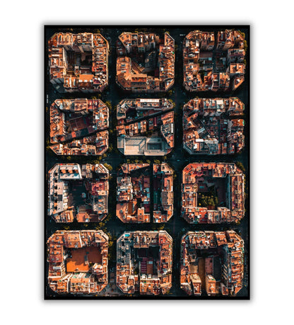 Aerial Barcelona(2 of 2) printable poster. Available for purchase as a physical poster or digital download