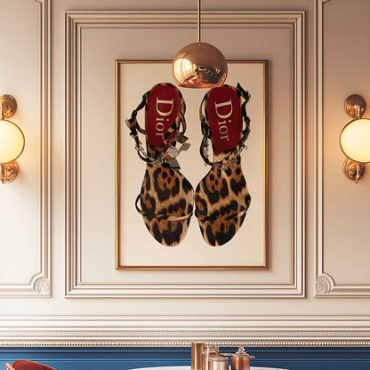 Retro-inspired cheetah heels fashion artwork for dorm decor.
