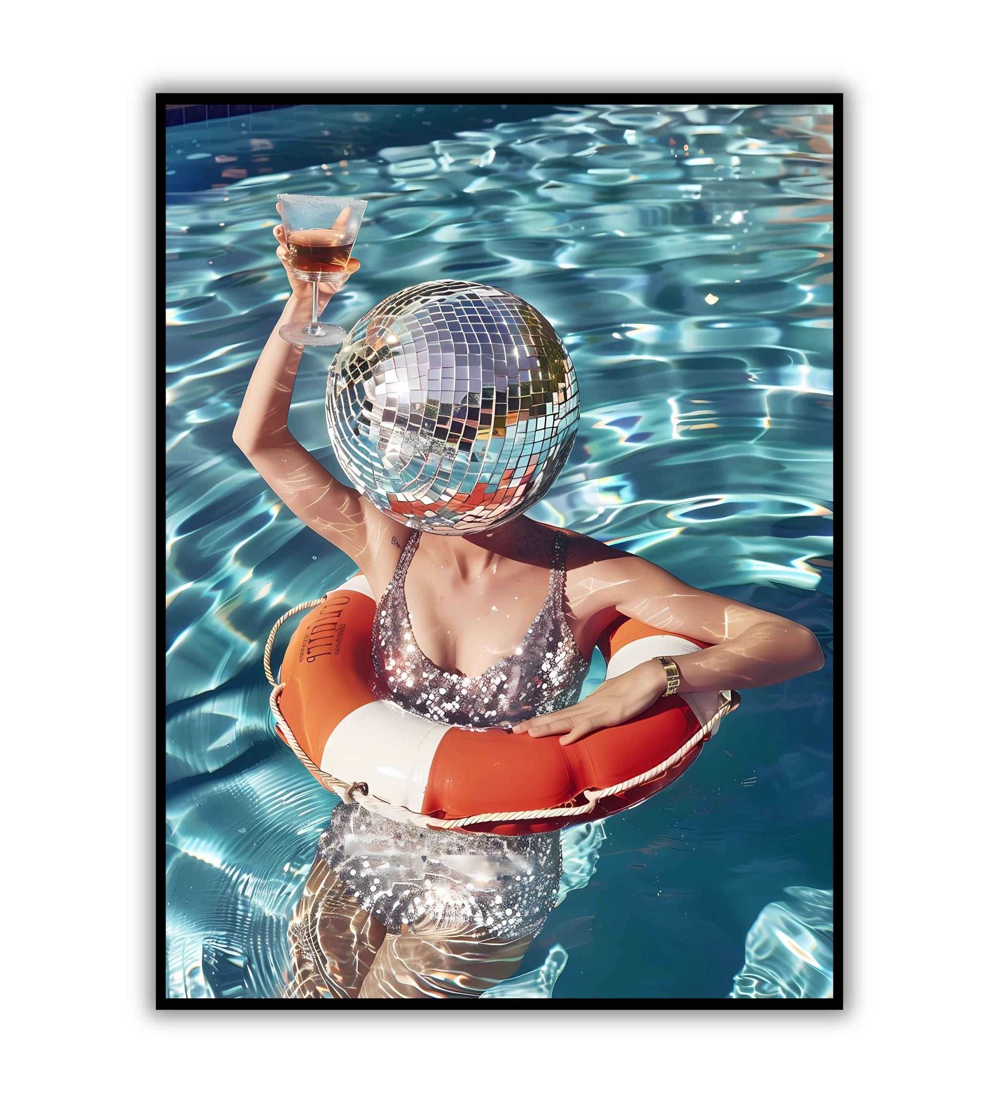 Glittery Glam Poolside printable poster. Available for purchase as a physical poster or digital download