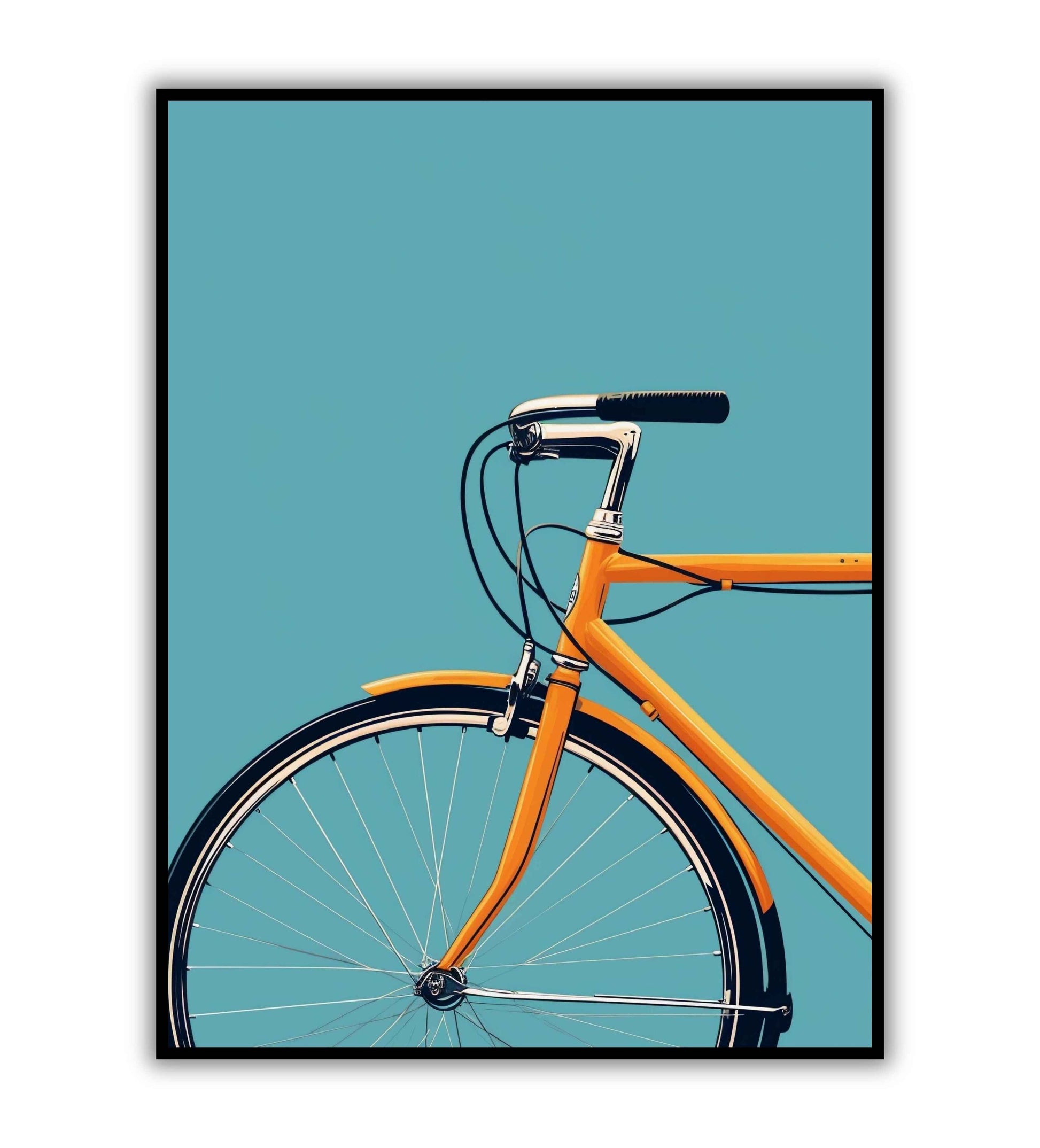 Orange Bicycle - Minimalist poster. A modern and clean artwork featuring an orange bicycle.