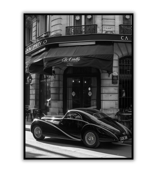 Vintage Car on the Street printable wall art poster. Nostalgic and charming artwork