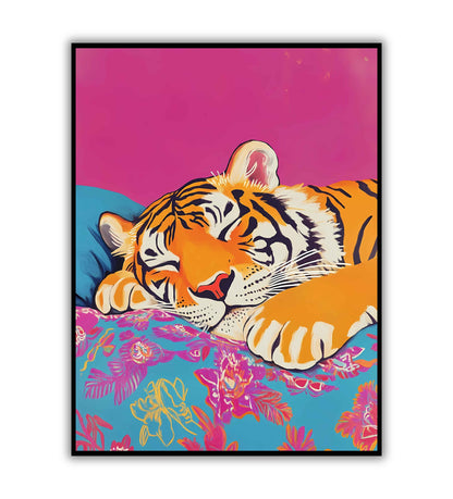 Sleepy Tiger wall art for relaxed and nature-themed spaces.	