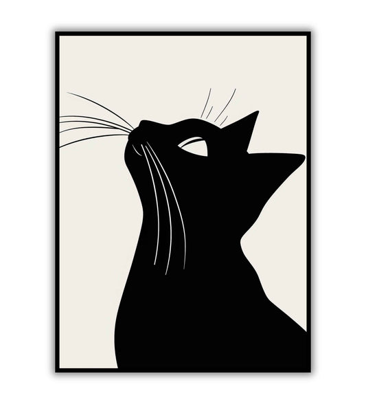 Minimalist Black Cat printable wall art poster. Stylish and clean artwork.