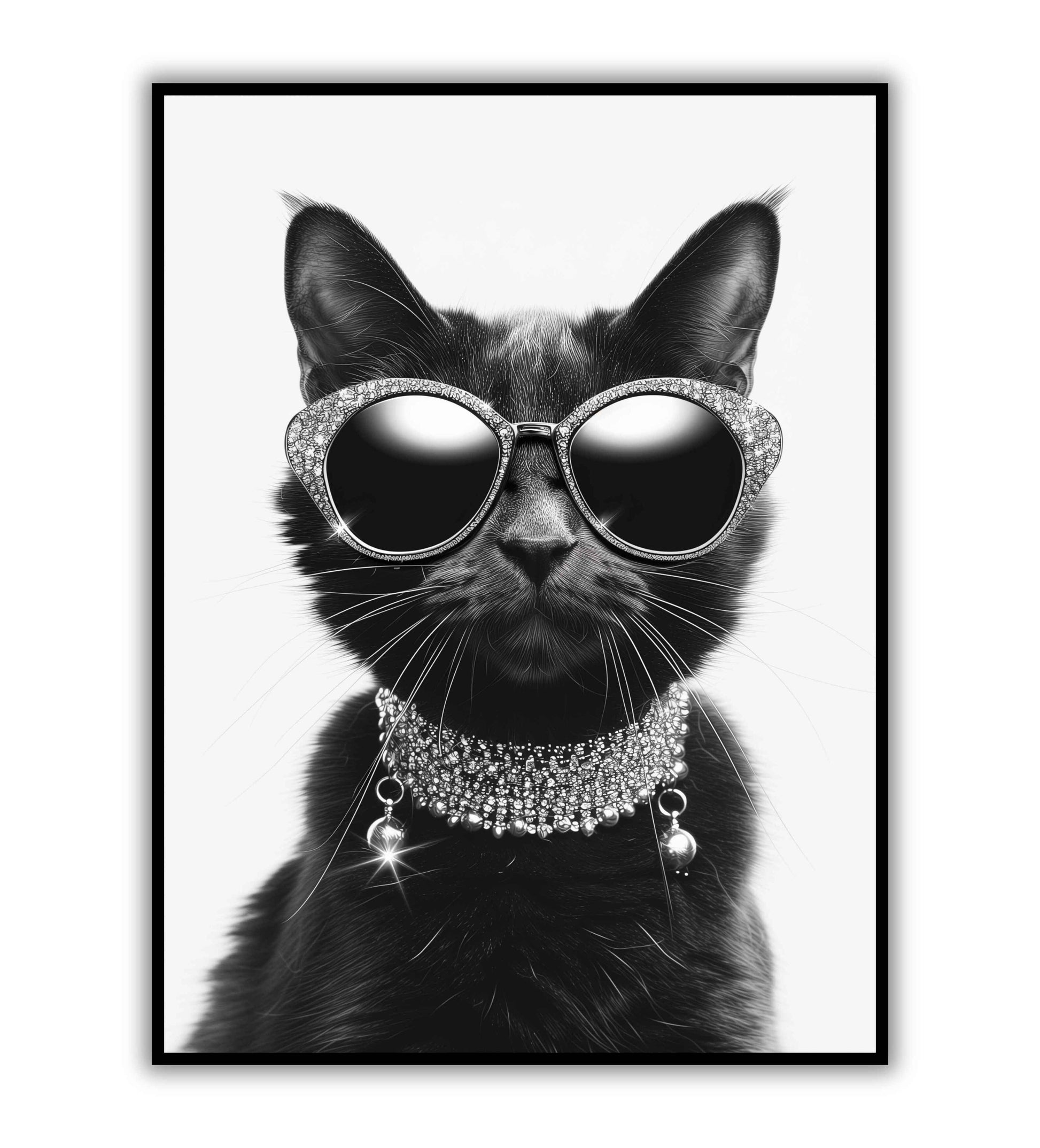 Cat in Jewellery poster. Playful and whimsical artwork depicting a cat wearing jewellery