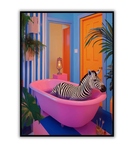 Zebra Bath wall art for playful and quirky decor.