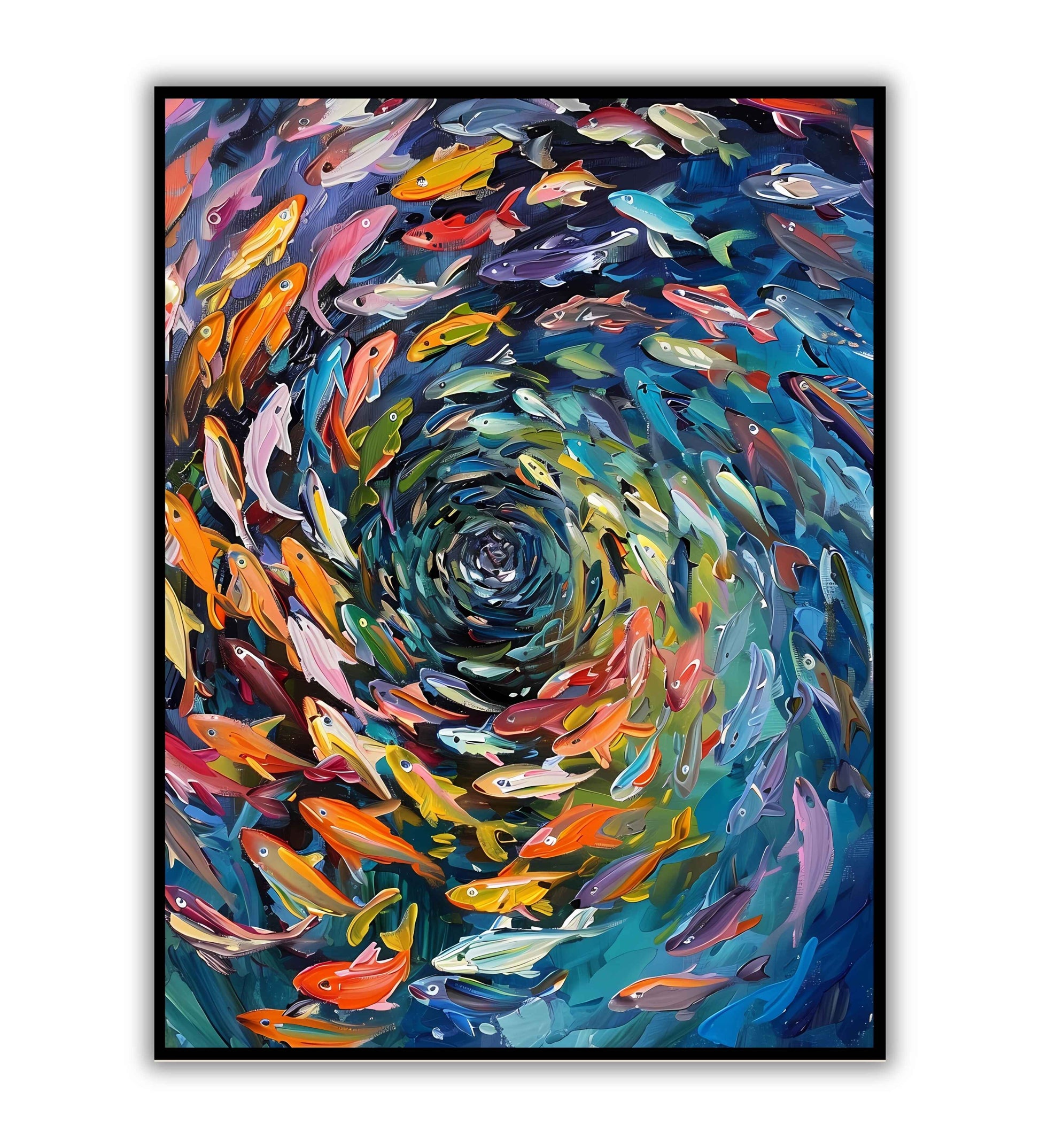 Colorful Fish Vortex printable poster. Available for purchase as a physical poster or digital download