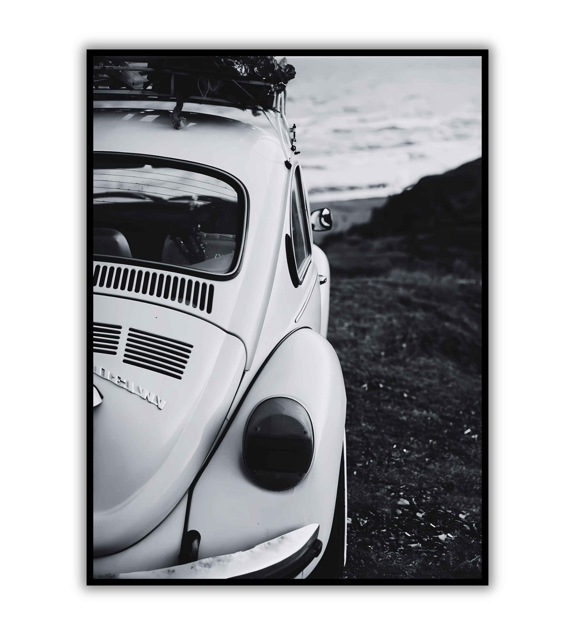 Car by the beach - Printable Wall Art / Poster. Download this evocative image to add a touch of nostalgia to your decor.