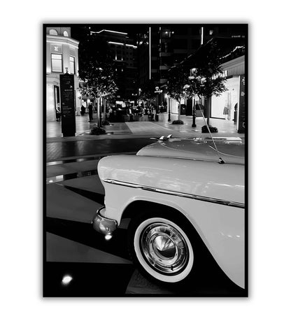 Vintage Car Downtown - Printable Wall Art / Poster. Download this evocative image to add a touch of vintage charm to your decor.