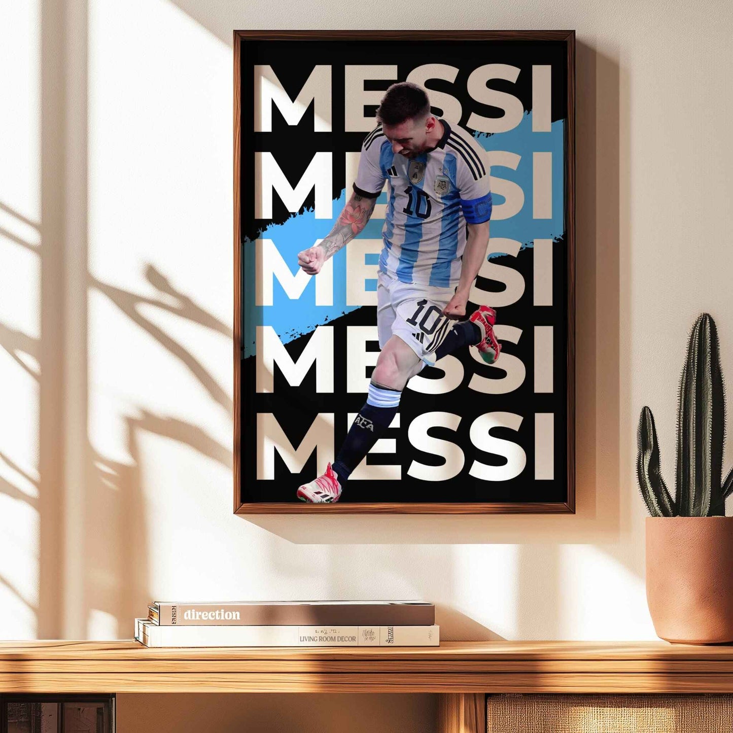 Gifts for him: Lionel Messi poster and Argentina soccer memorabilia.
