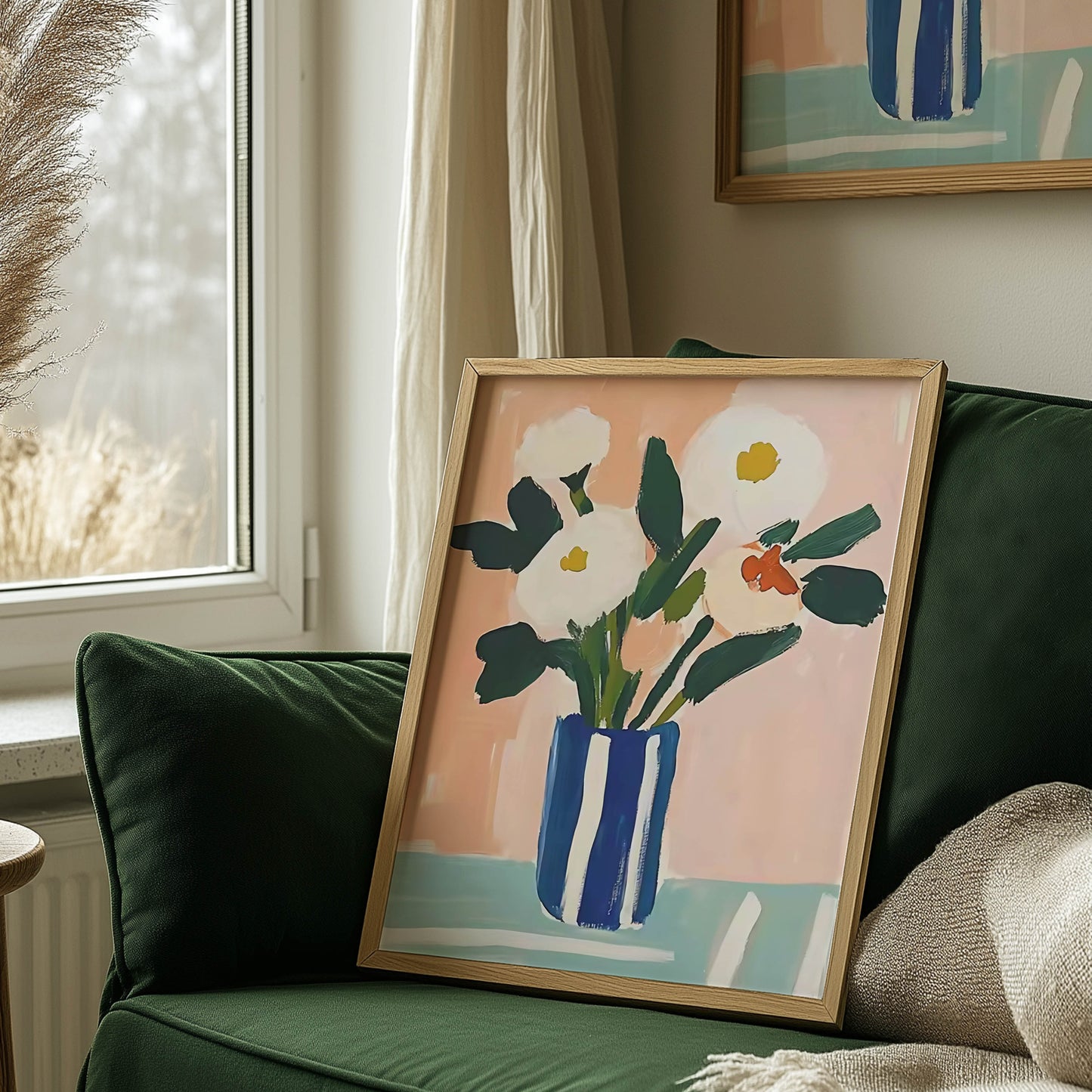 White Peonies Blue Vase