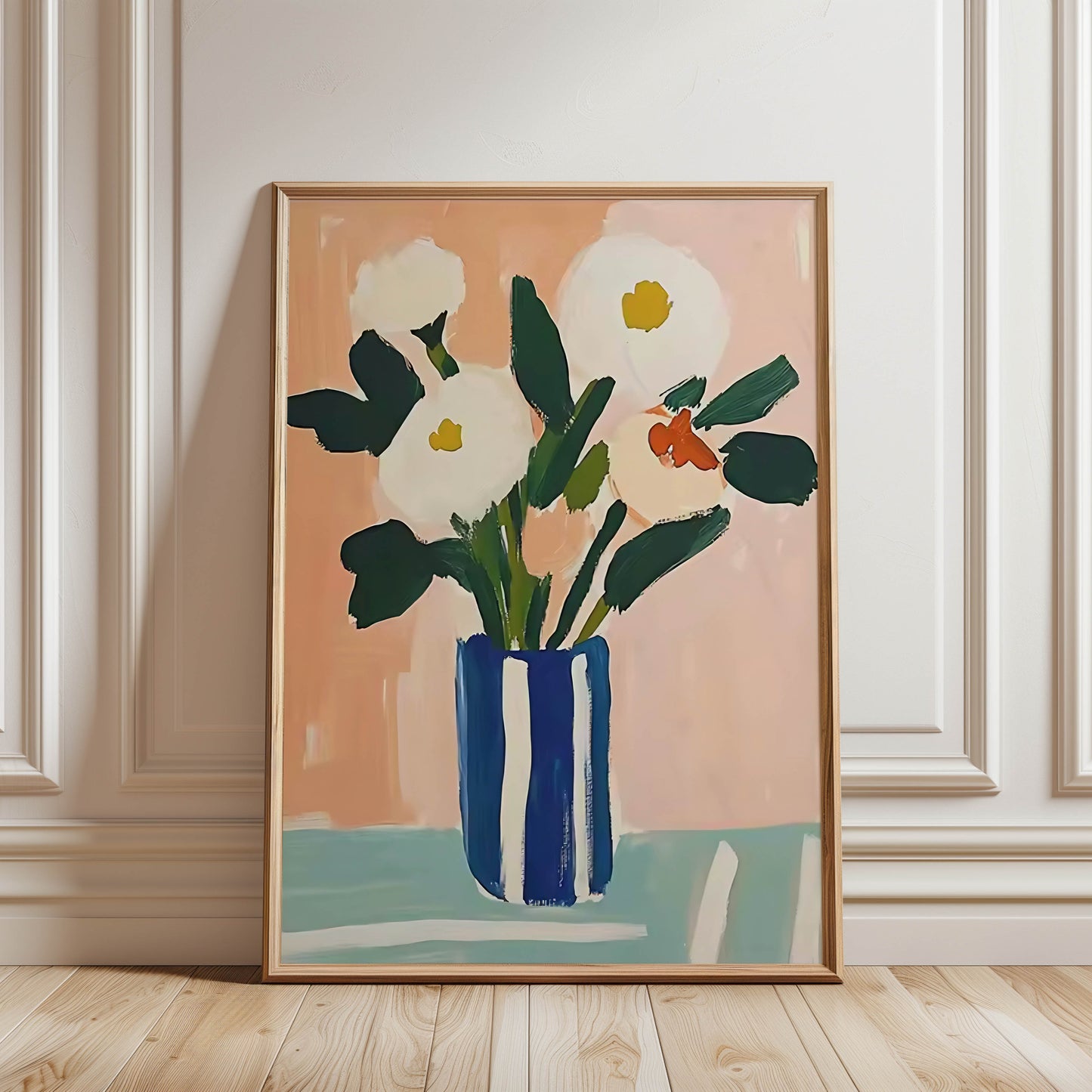 White Peonies Blue Vase