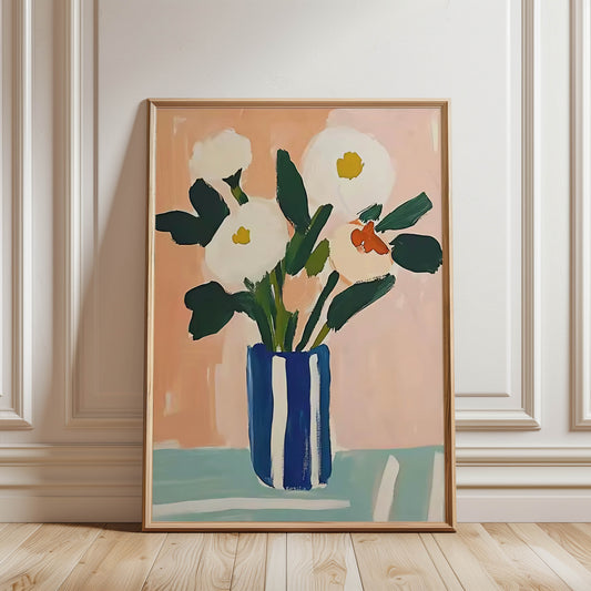 White Peonies Blue Vase