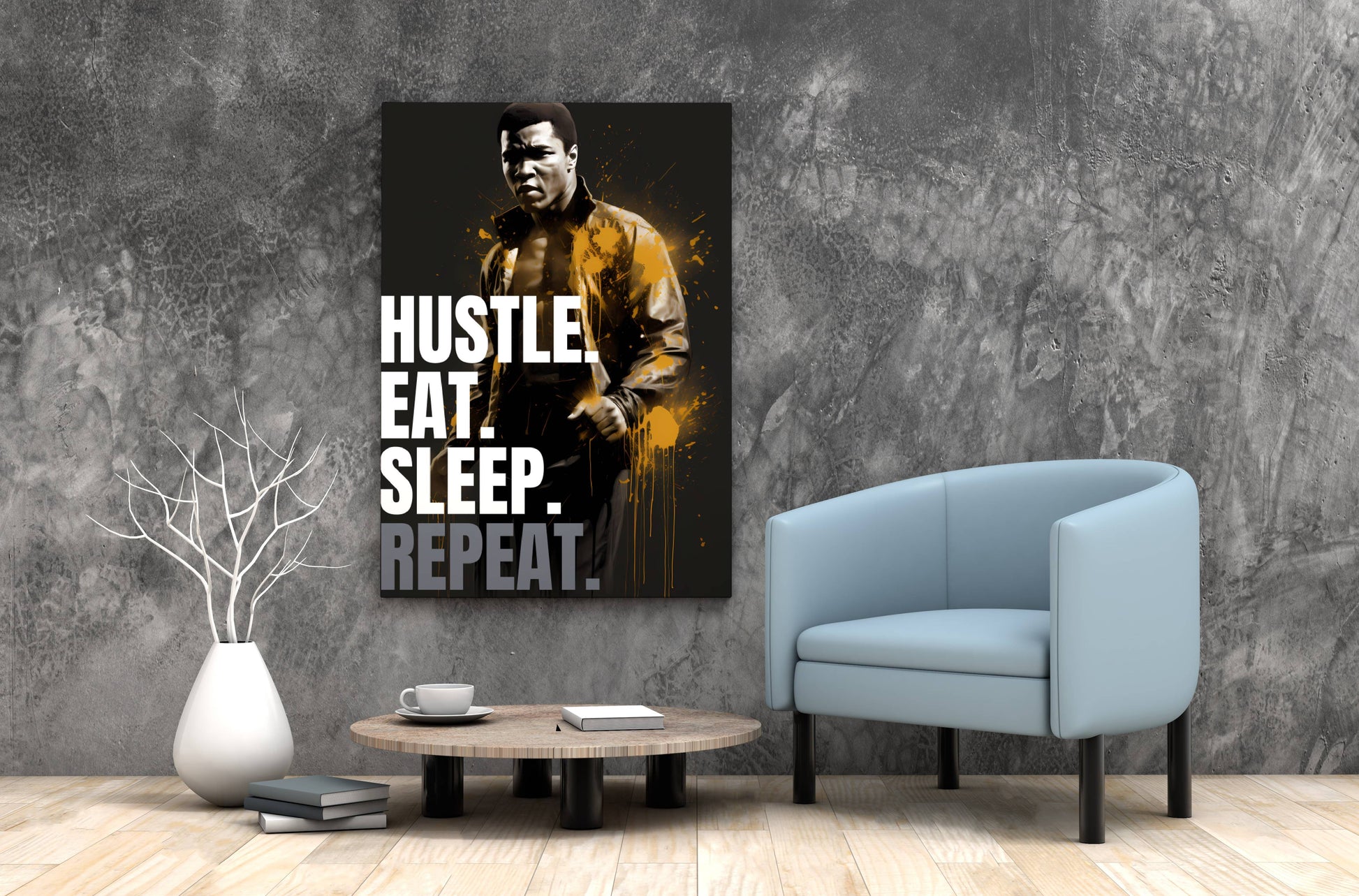 Hustle Muhammad Ali Motivational Wall Art - Front Angle 