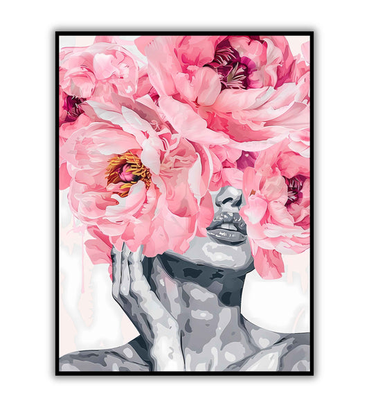 "Pink Flowers Head" abstract floral portrait.