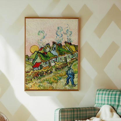 Thatched Cottages with Chimneys Smoking