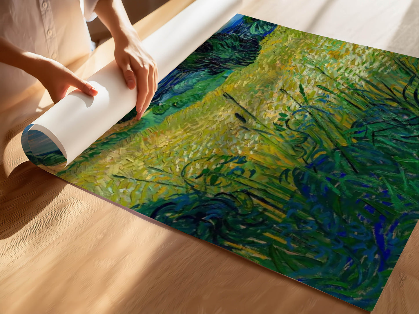 Green Wheat Field with Cypress