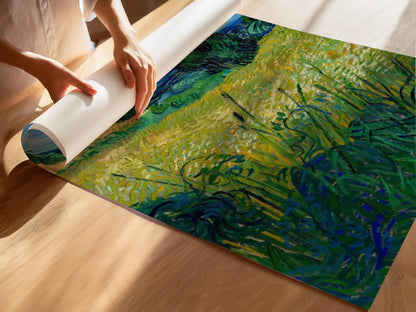 Green Wheat Field with Cypress