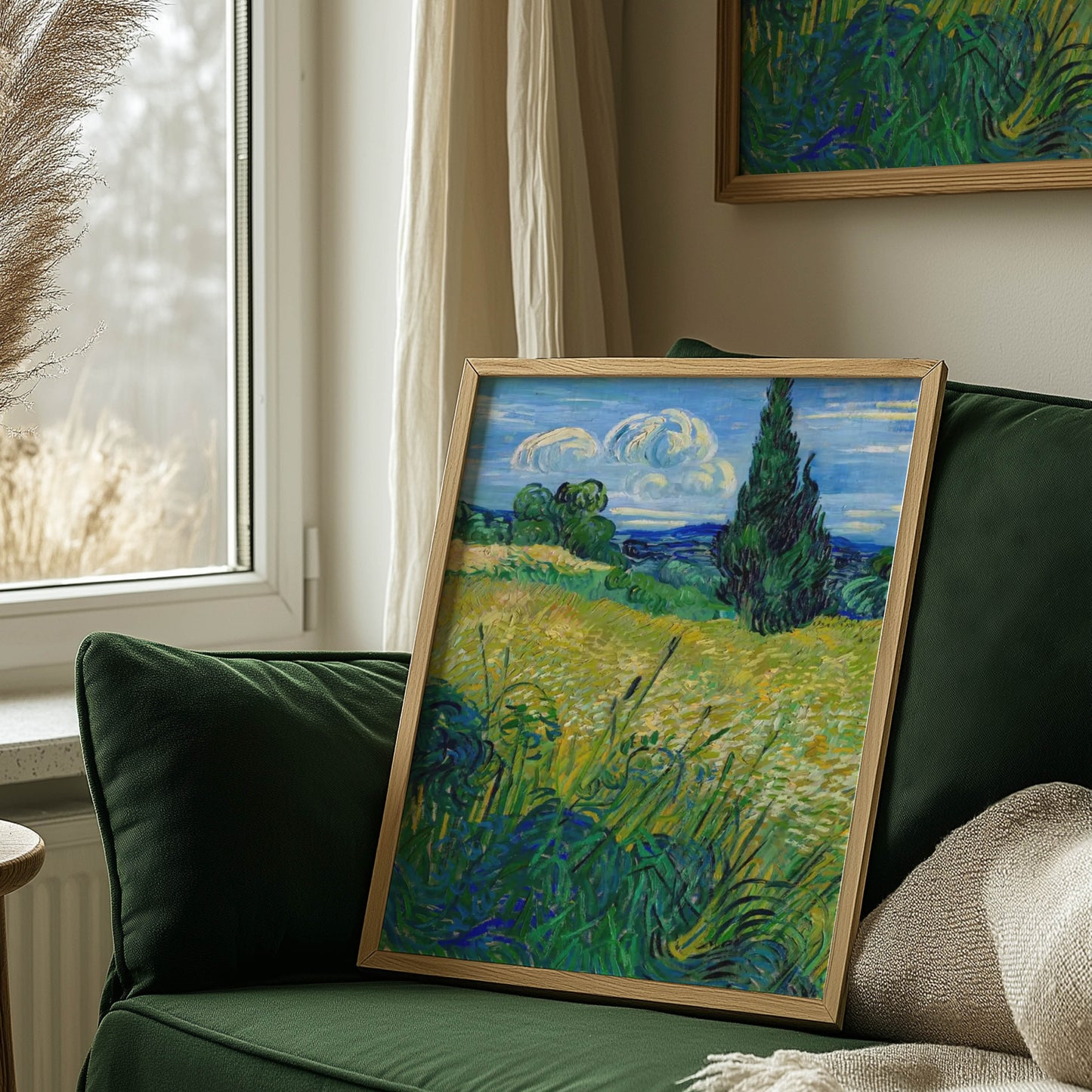 Green Wheat Field with Cypress