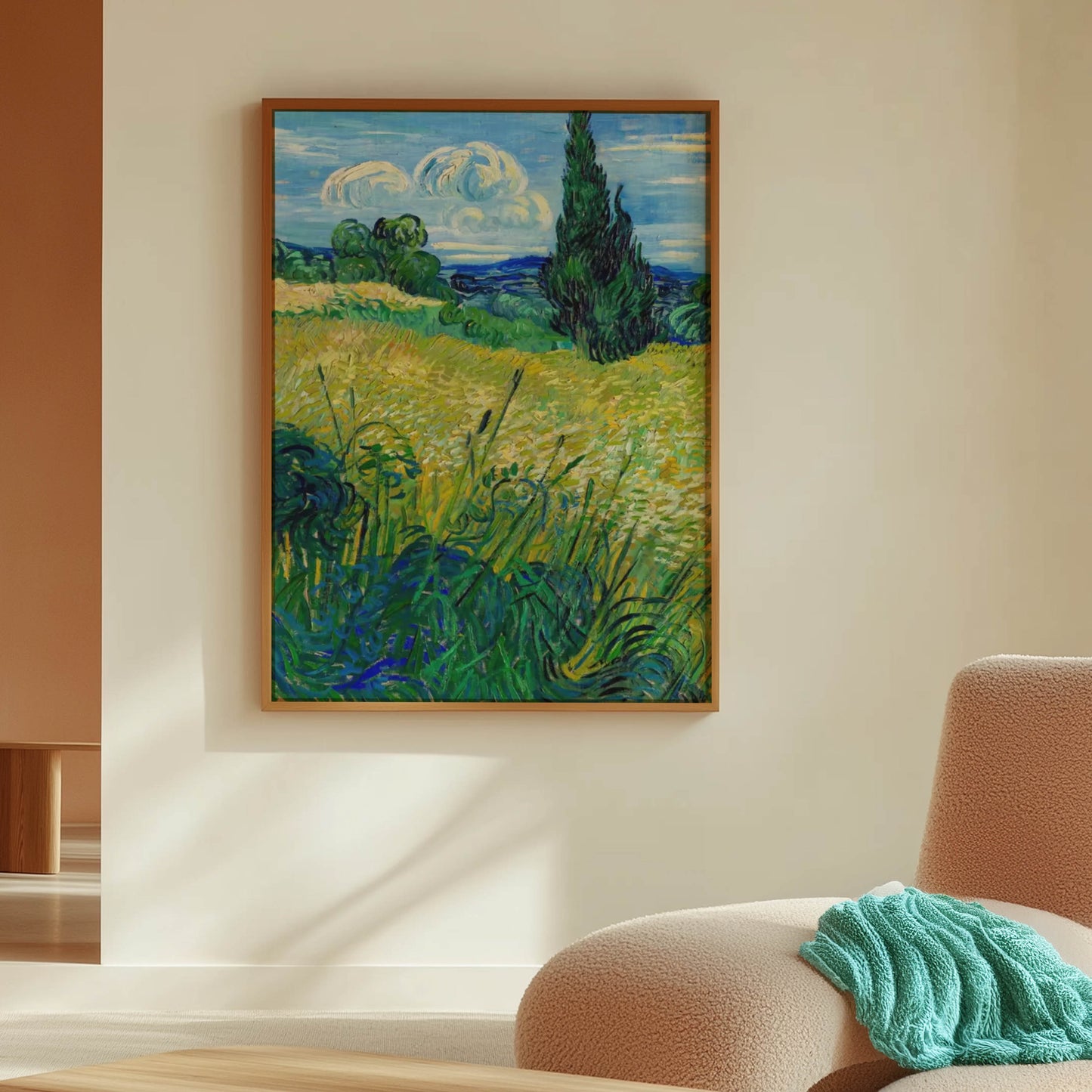 Green Wheat Field with Cypress