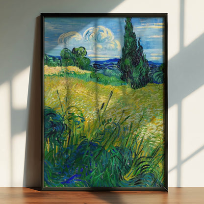Green Wheat Field with Cypress